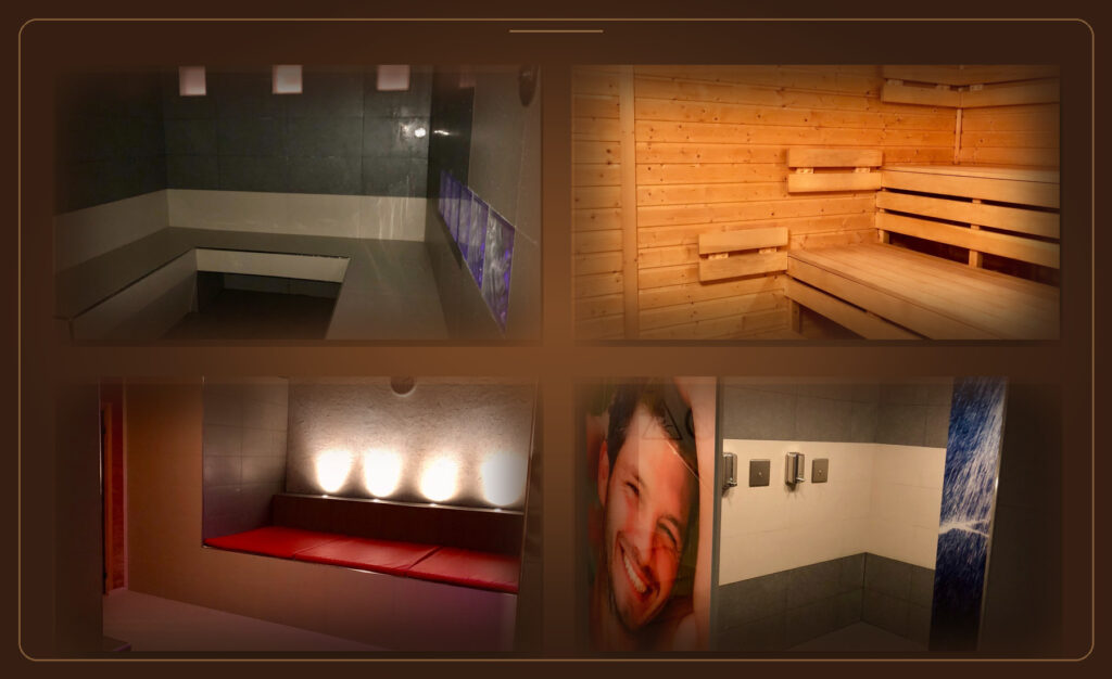Ilustračná koláž z fotografií zo sauny Club Sauna Expert. AI generated